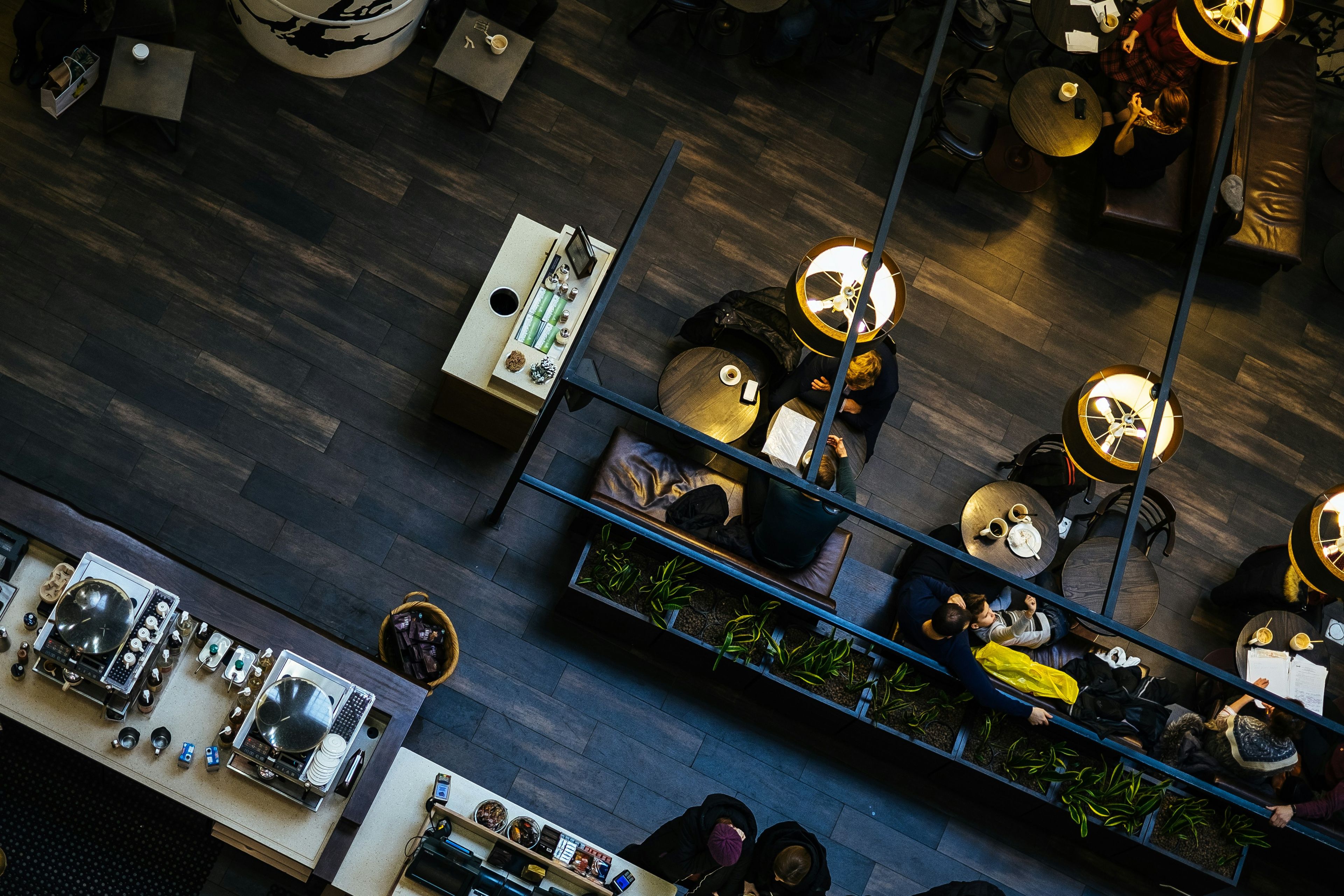Overhead shot of the restaurant dining area
